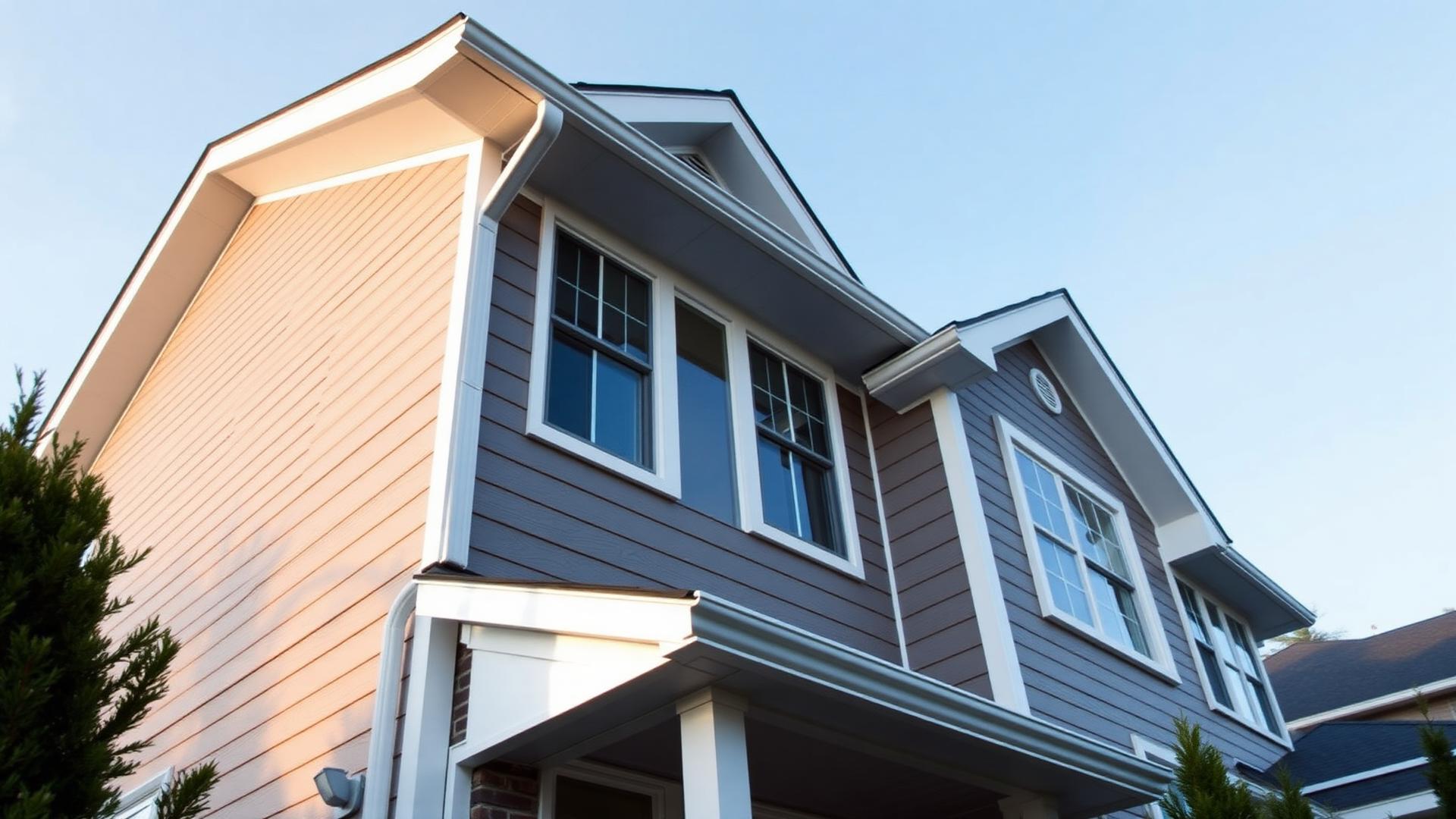 Modern home with new siding and gutters by MVR Construction